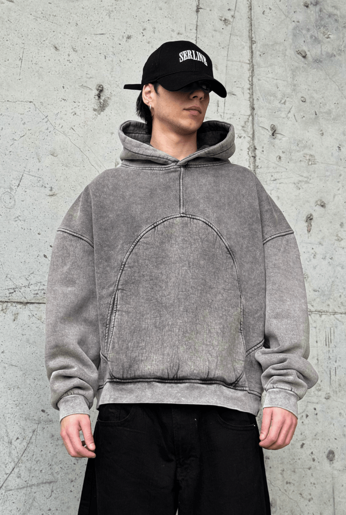 Premium Acid Wash Oversize Hoodie - Antrasit