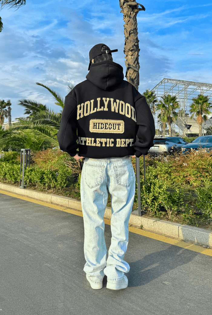 Premium Hollywood Nakış Oversize Hoodie