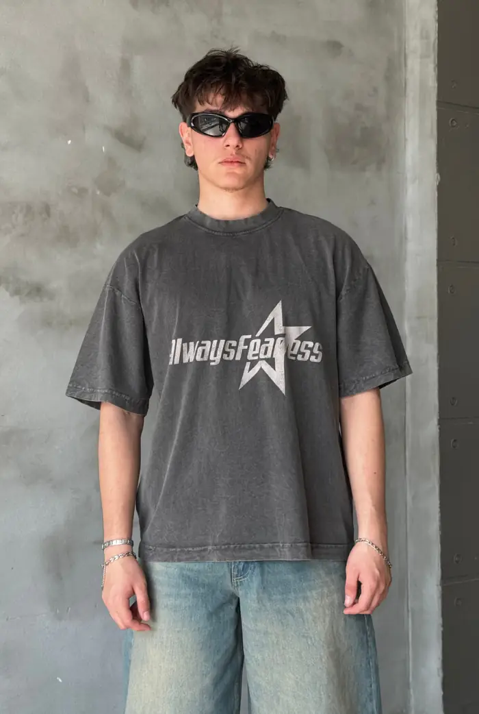 AlwaysFearless Baskılı Acid Wash Oversize T-shirt