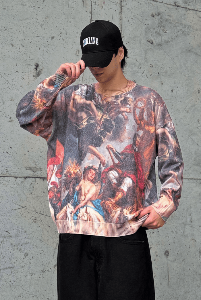 Dijital Baskılı Oversize Kazak