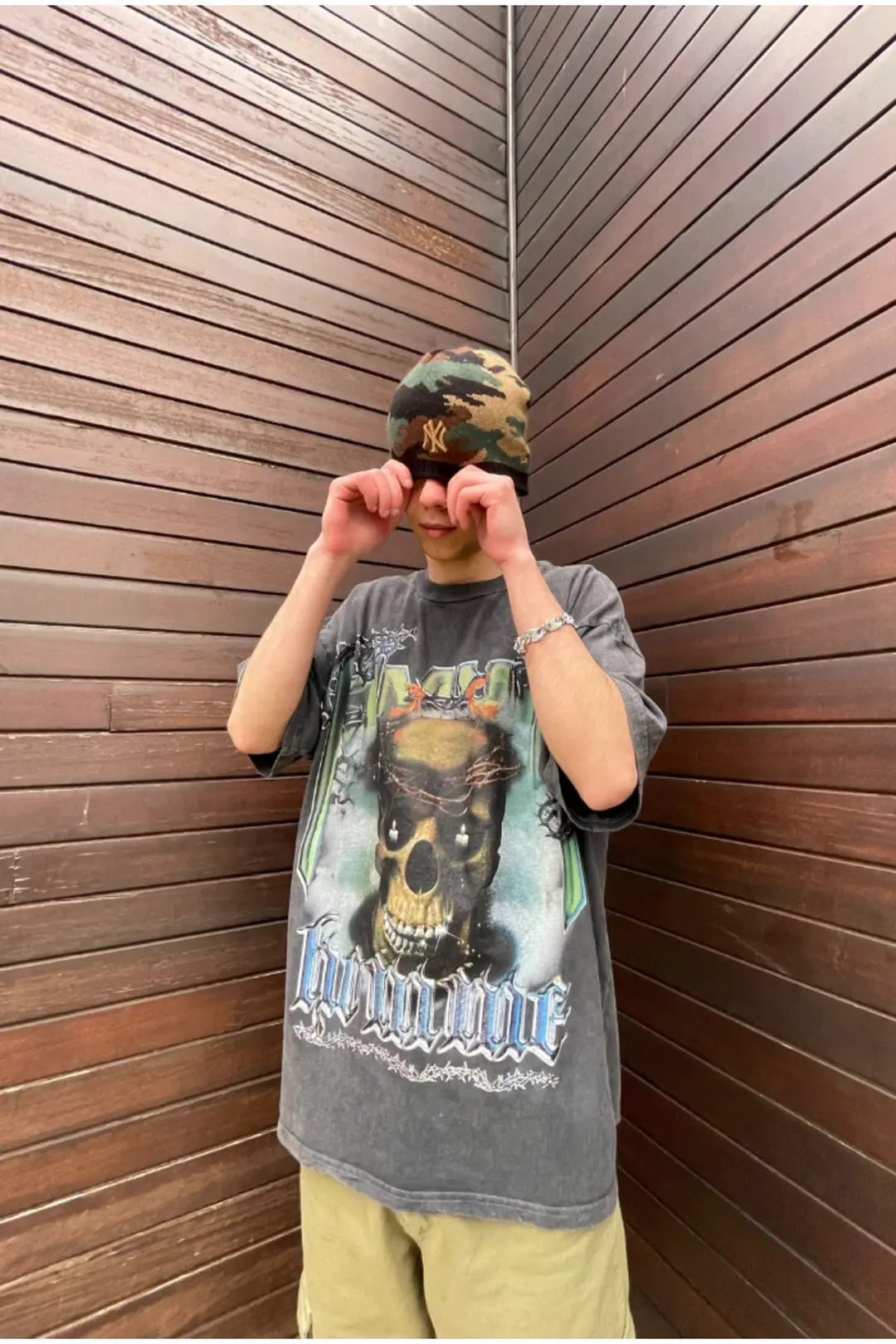 Homme Skull Acid Wash Oversize T-shirt