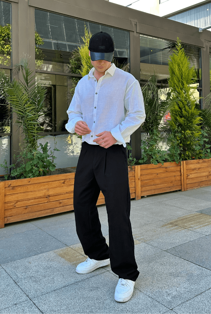 Premium Pileli Baggy Keten Pantolon