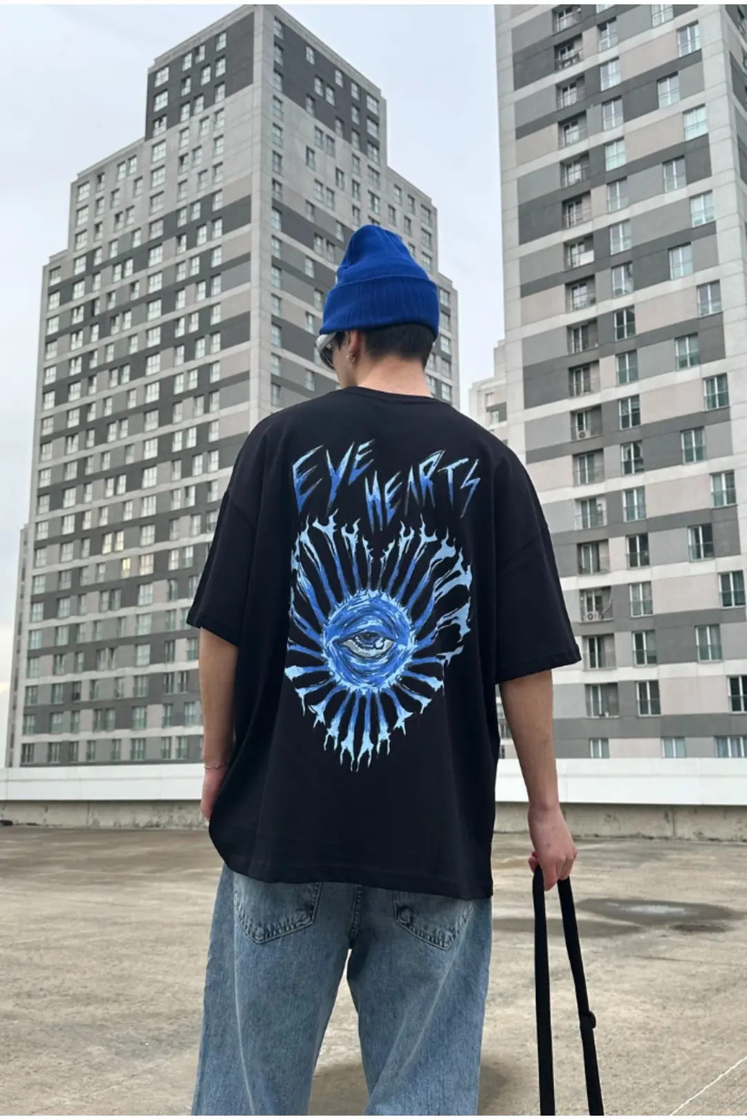 Eye Hearts Printed Black Oversize T-shirt