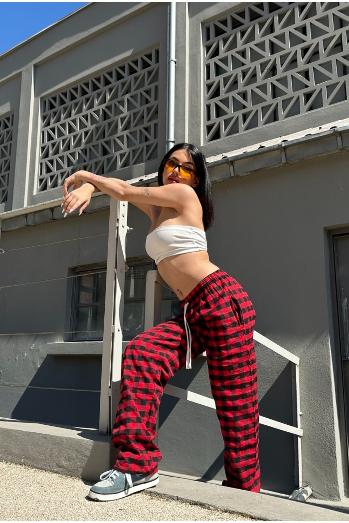 Ekose Kırmızı Siyah Pijama Eşofman