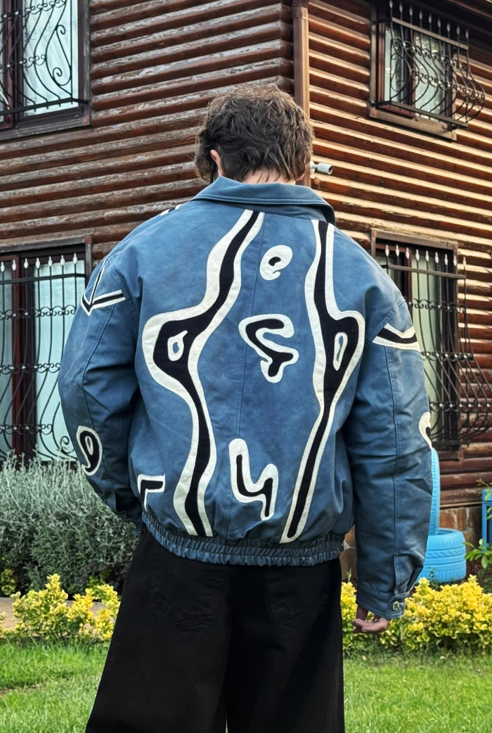 Premium Nakış Detaylı Oversize Deri Ceket