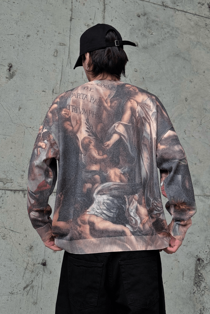 Dijital Baskılı Oversize Kazak