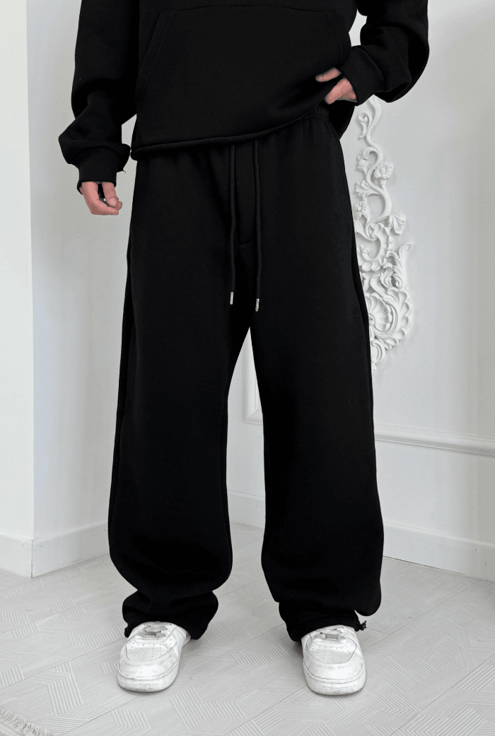 Kışlık-Basic Premium Ayarlanabilir Paça Baggy Eşofman - Siyah