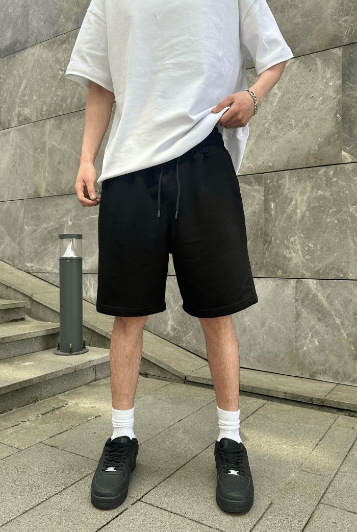 Basic Premium Oversize Şort - Siyah