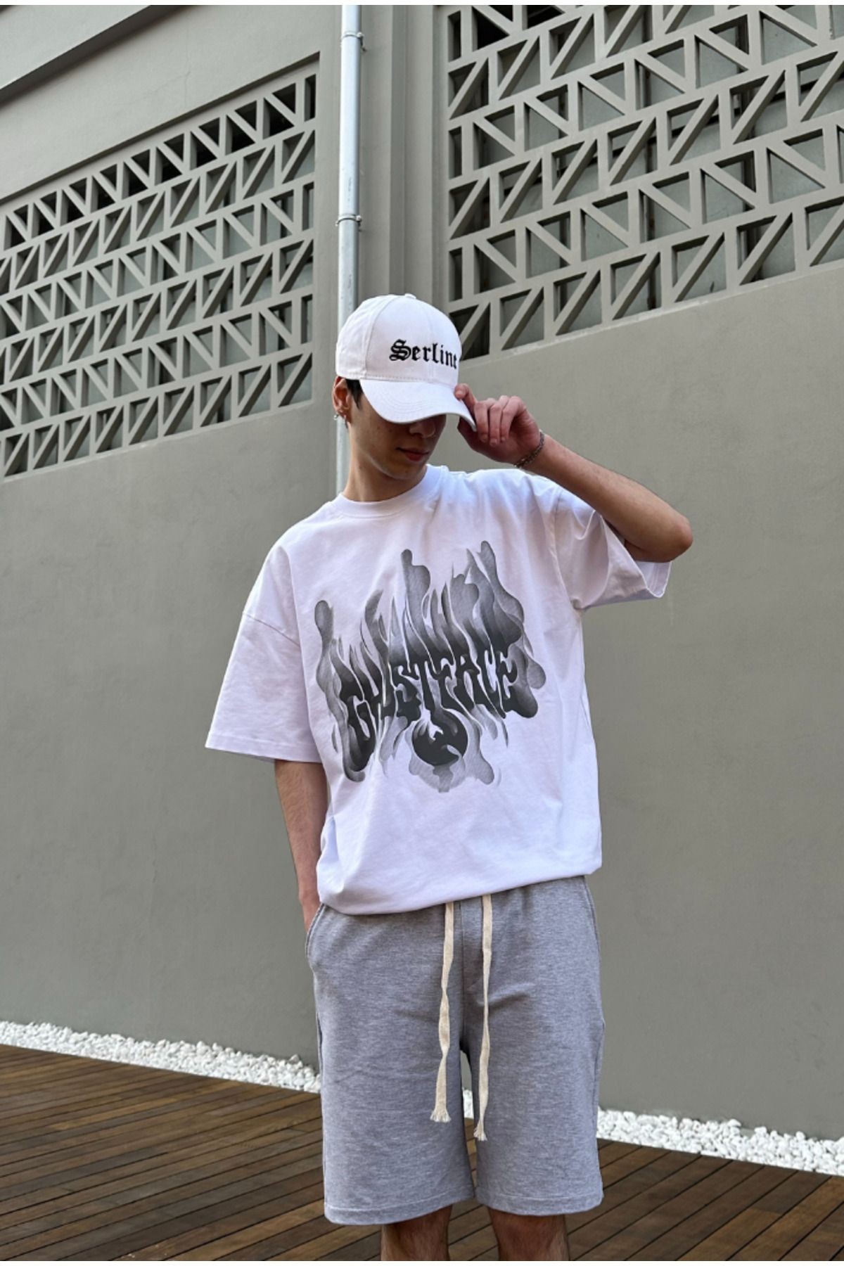 Ghost Face Printed Beyaz Oversize T-shirt