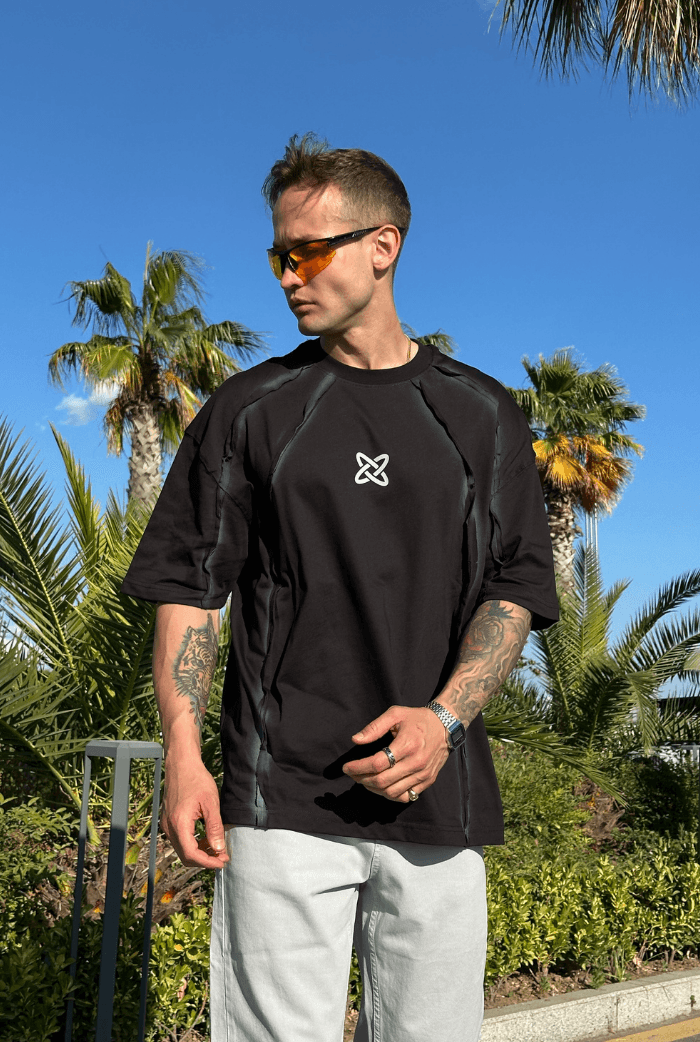 Parça Detaylı Premium Oversize Tişört - Siyah