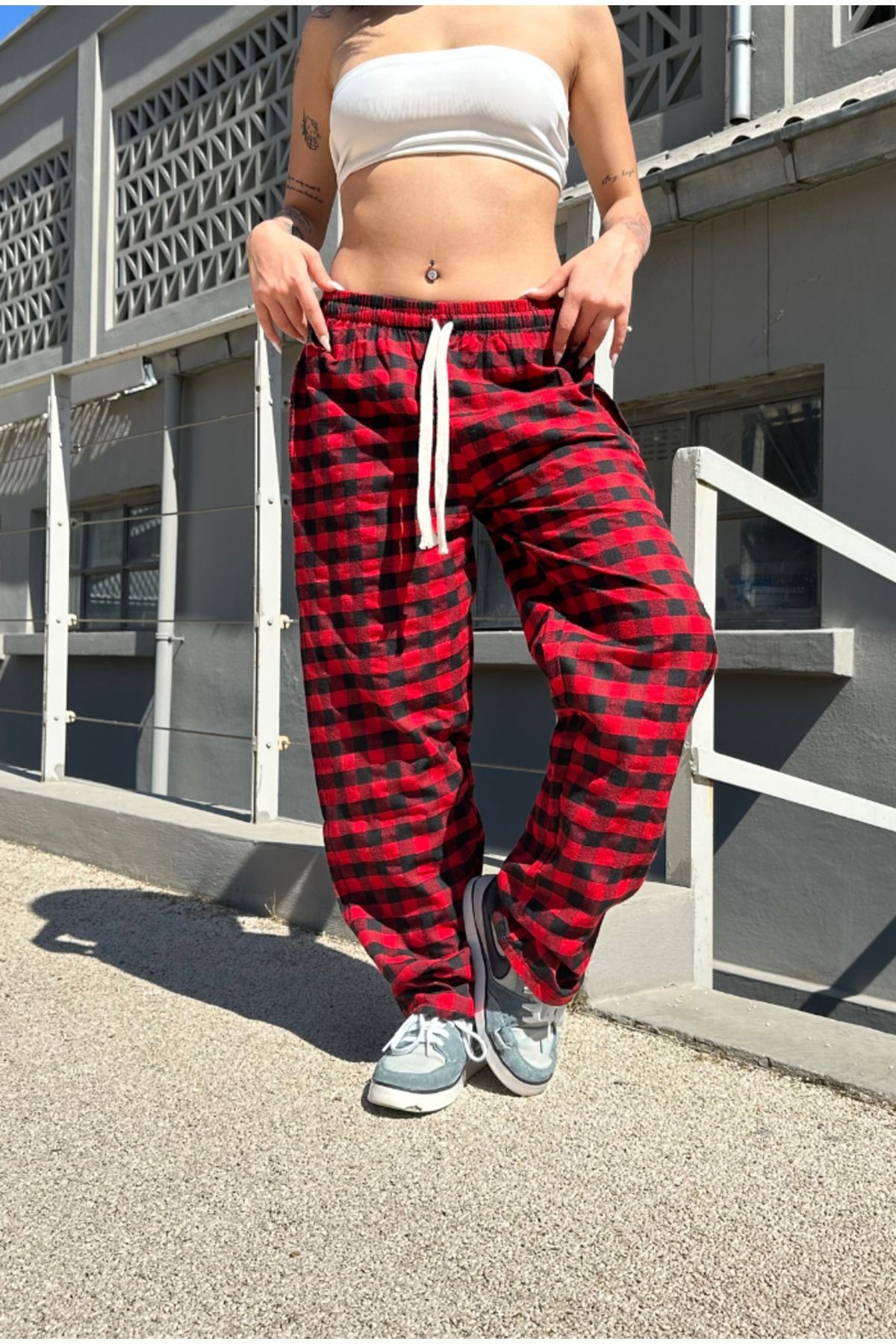 Ekose Kırmızı Siyah Pijama Eşofman