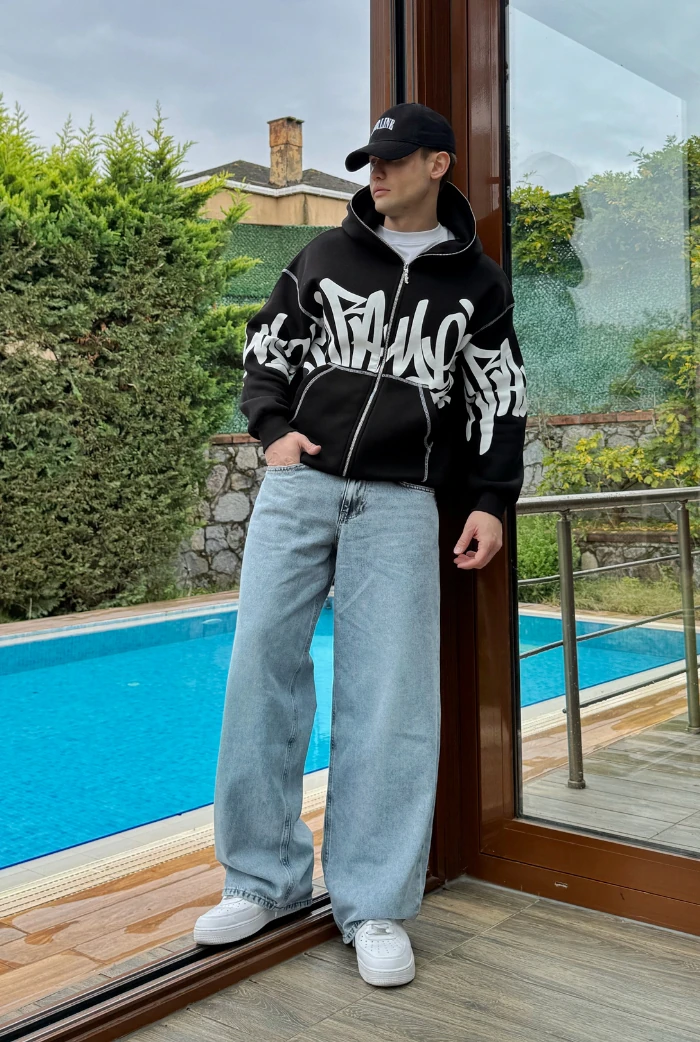 Premium Graphic Baskı Full Zip Hoodie