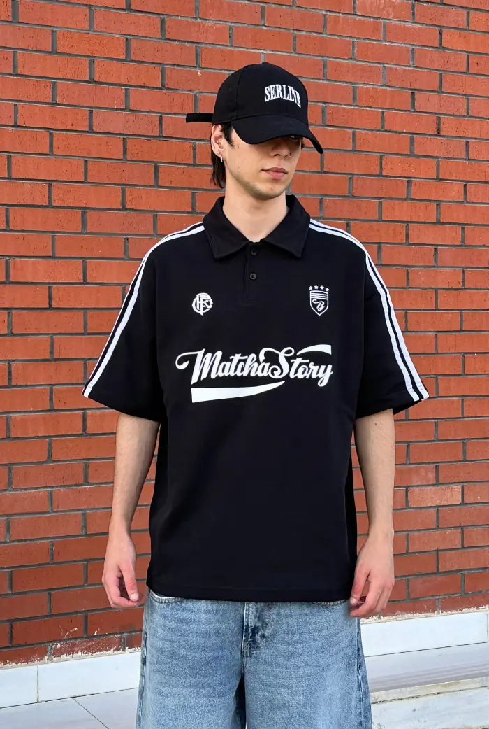 Matcha Story Baskılı Premium Polo Yaka Oversize Tişört