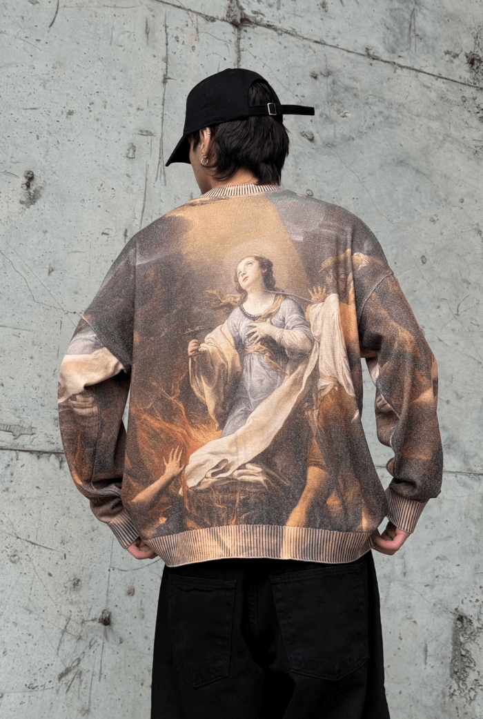 Dijital Baskılı Oversize Kazak