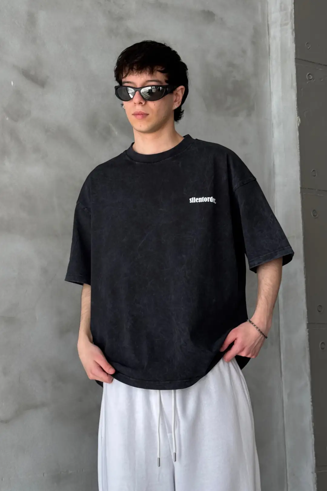 Silentorder Baskılı Acid Wash Premium Oversize T-shirt