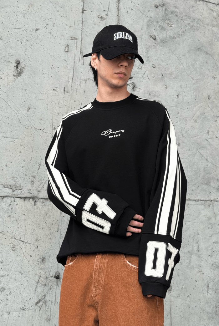 07 Kollar Şerit Detaylı Oversize Sweatshirt