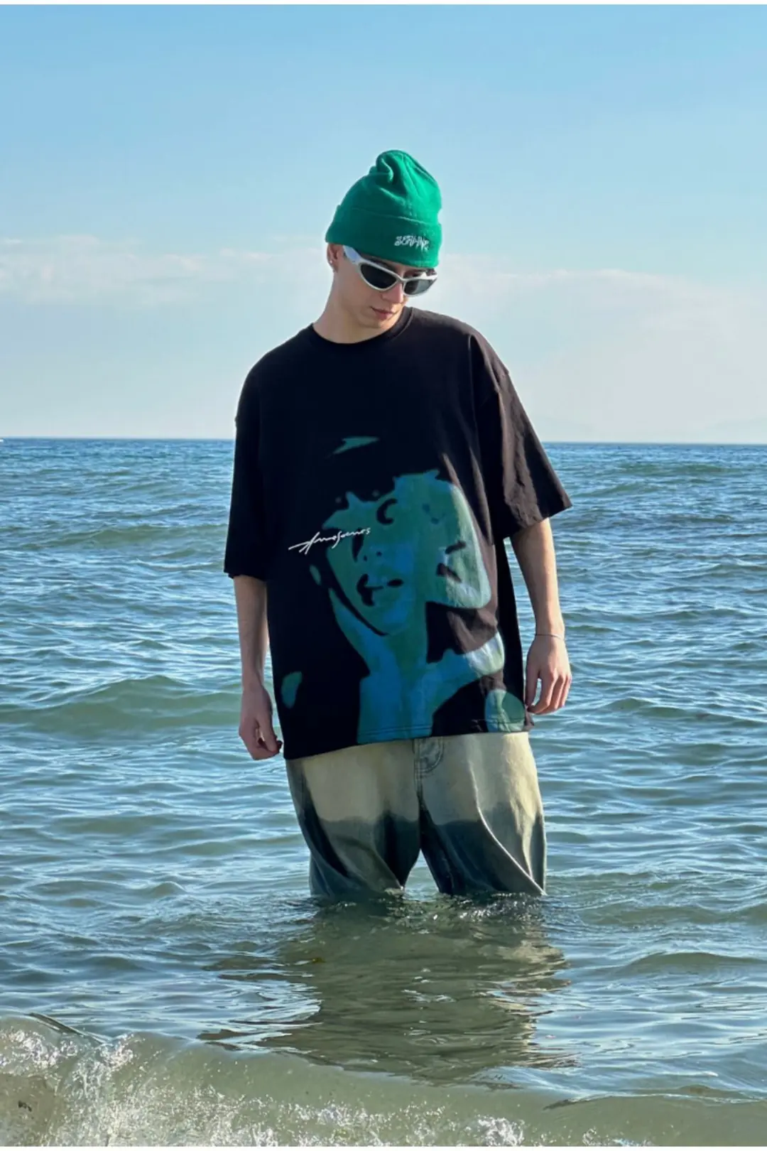Baskılı Siyah Oversize T-shirt