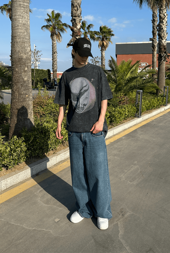 Acid Wash Baskılı Oversize T-shirt