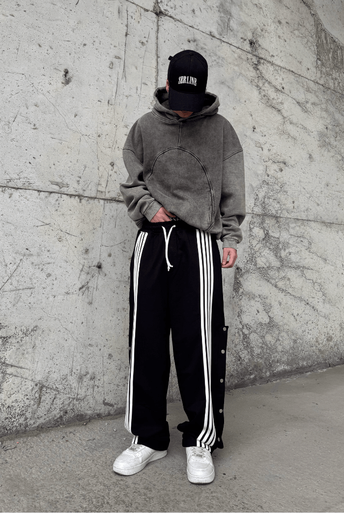 Çizgili Düğme Detaylı Baggy Eşofman