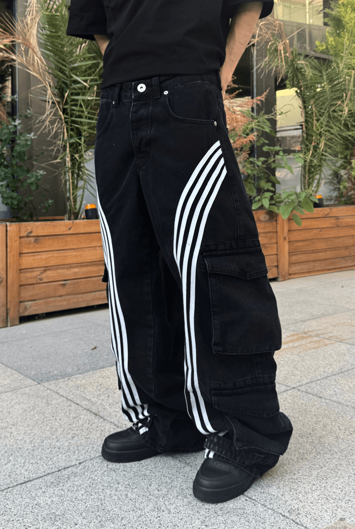 Şeritli Çok Cepli Baggy Kargo Pantolon