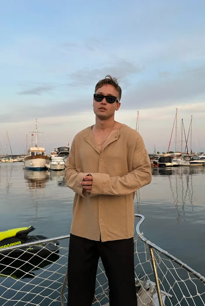 Basic Yakasız Oversize Keten Gömlek
