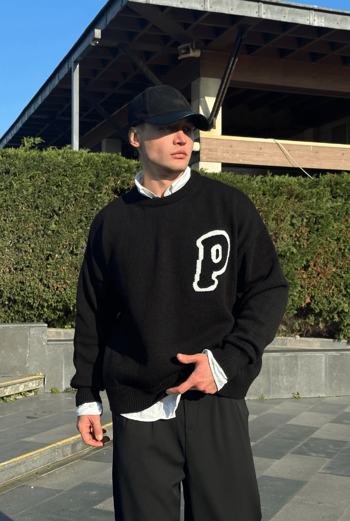P Baskılı Premium Oversize Kolej Kazak