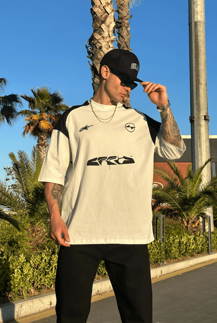 Baskılı Oversize Tişört - Beyaz