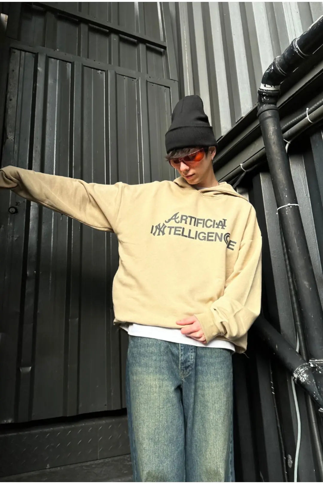 ARTIFICIAL Krem Oversize Hoodie