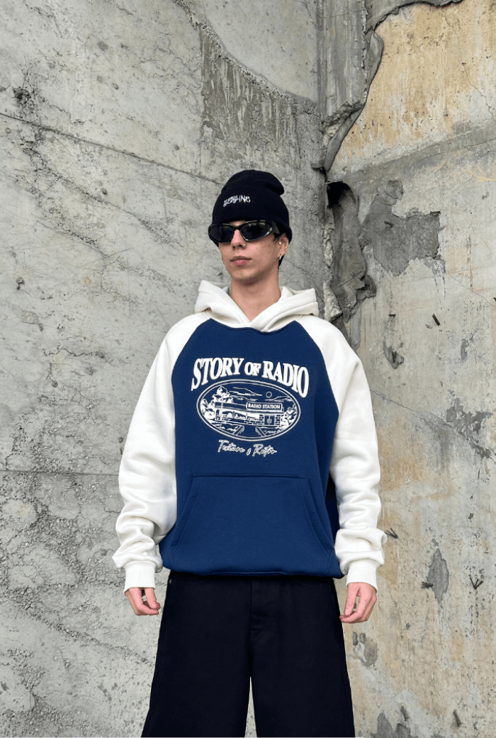 Story Of Radio Oversize Hoodie - Mavi