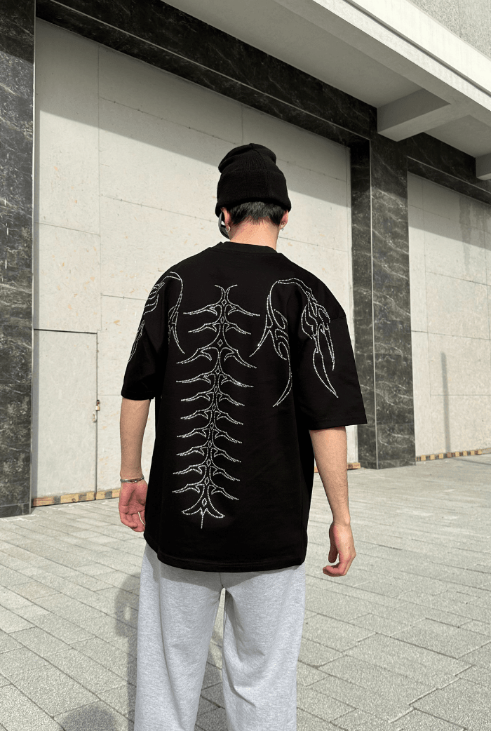 Skeleton Wing Taş Basklı Oversize T-shirt