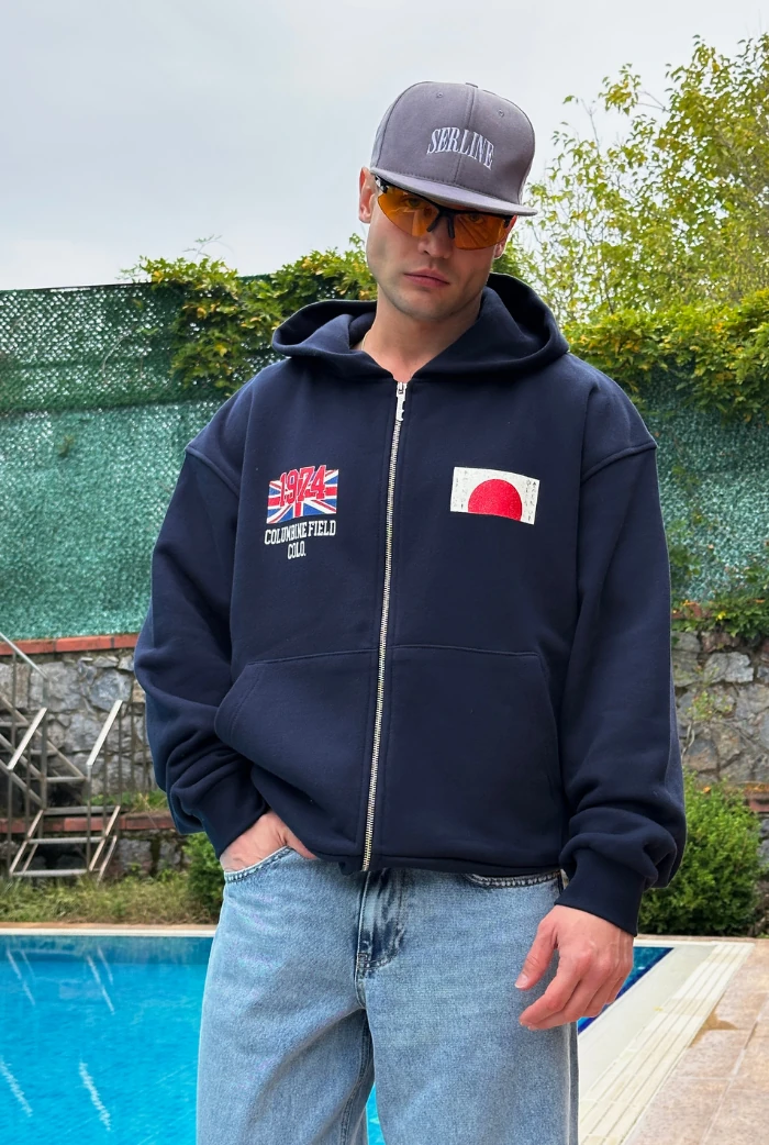 Premium War Baskılı Oversize Zip - Lacivert