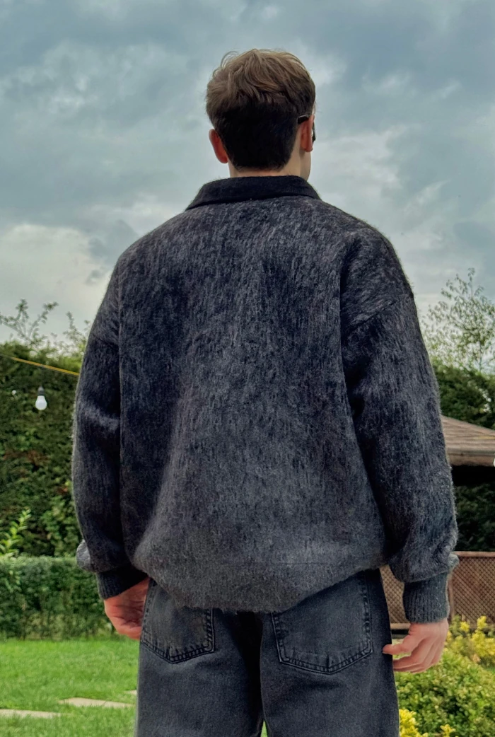 Polo Yaka RTR Baskılı Oversize Premium Kazak