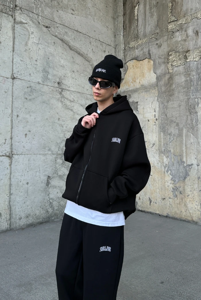 Serline Nakışlı Oversize Zip Hoodie