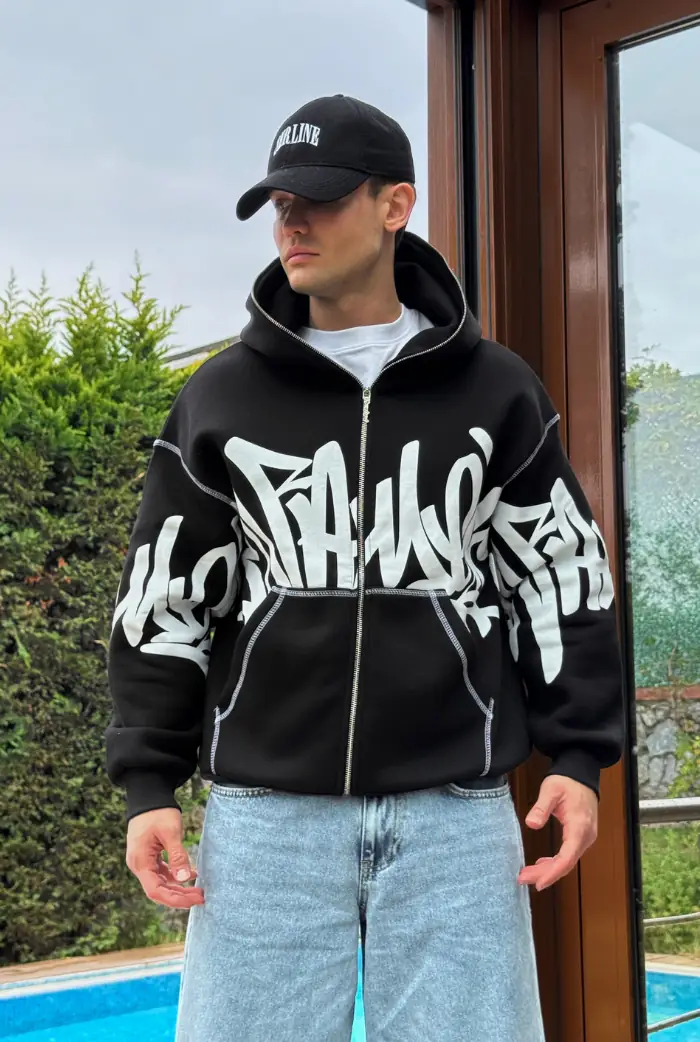 Premium Graphic Baskı Full Zip Hoodie
