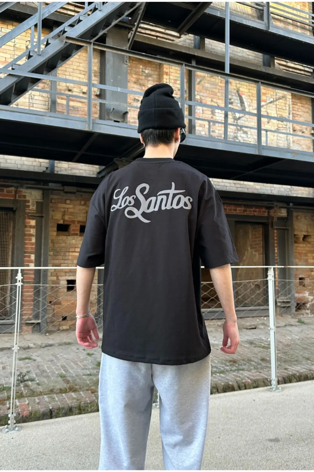 Los Santos Reflektör Baskılı Oversize T-shirt