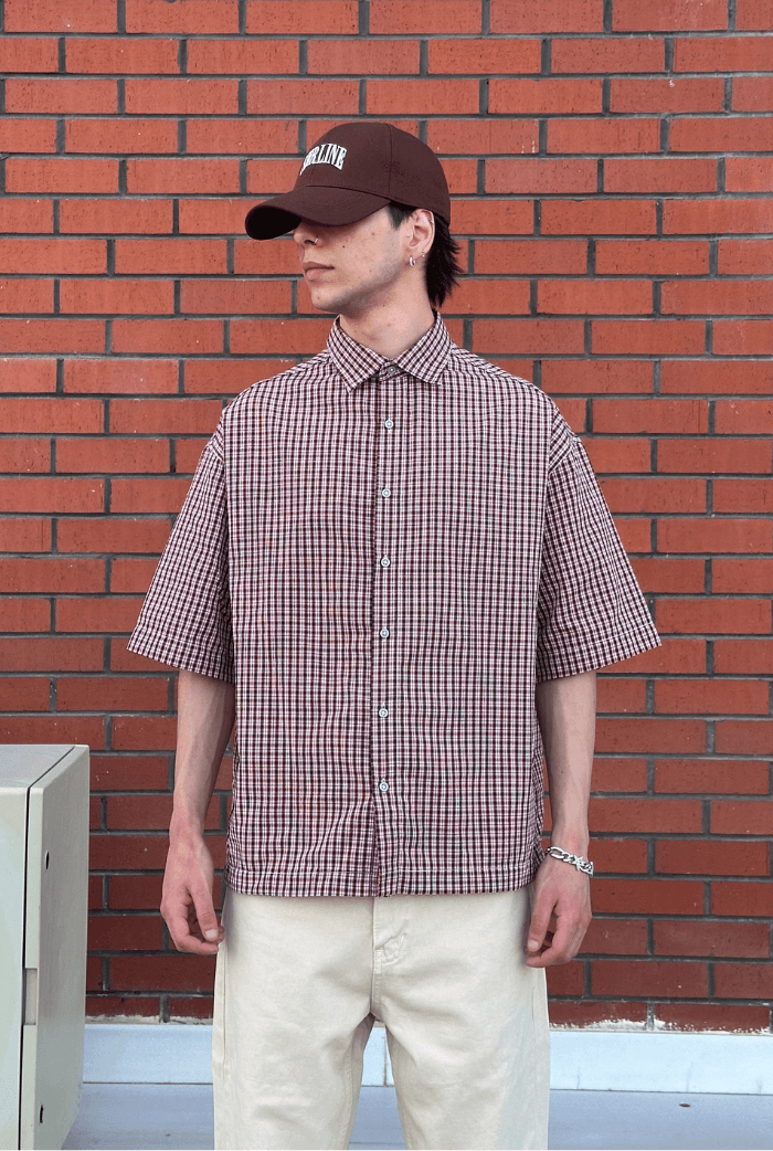 Ekose  Desenli Boxy Fit Premium Oversize Gömlek - Bordo