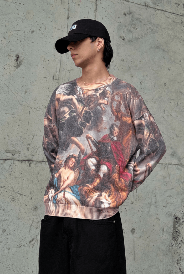 Dijital Baskılı Oversize Kazak