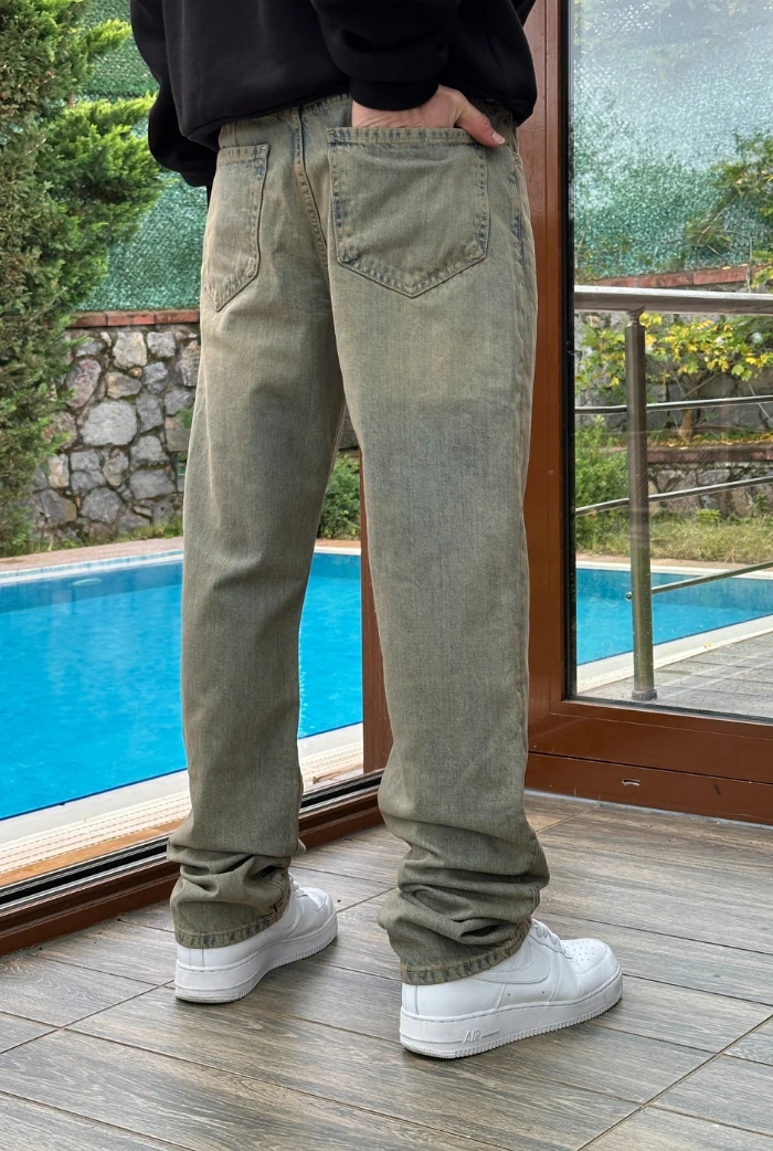 Sarımsı Asit Yıkama Baggy Pantolon
