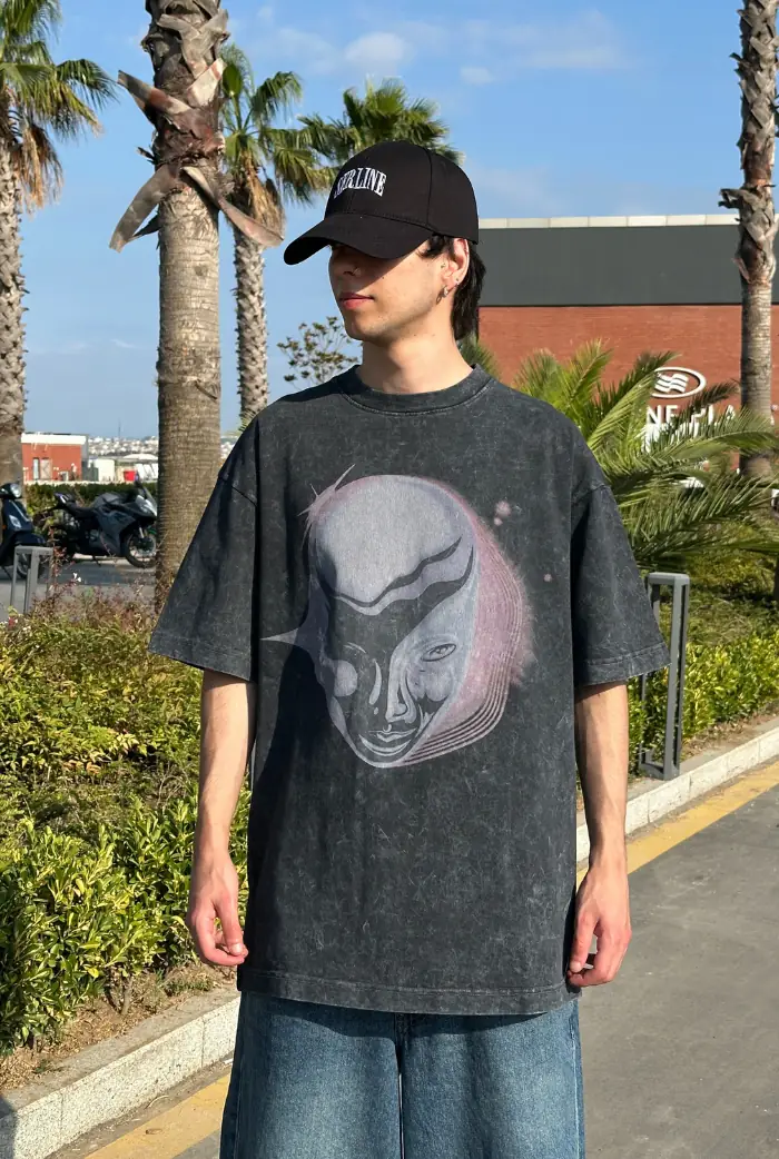 Acid Wash Baskılı Oversize T-shirt