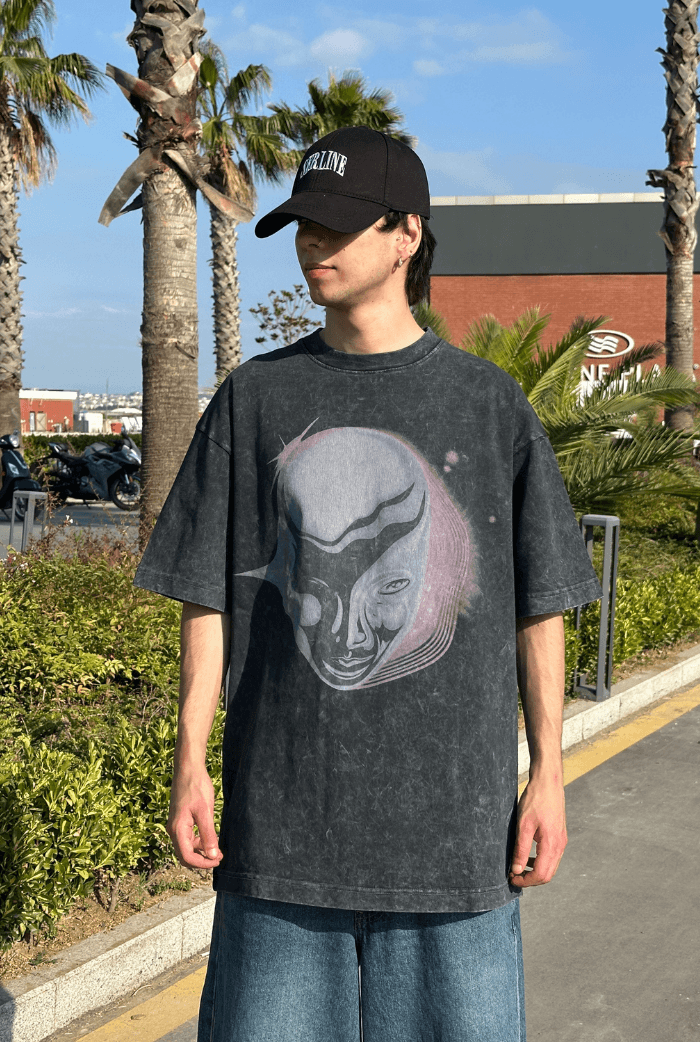 Acid Wash Baskılı Oversize T-shirt