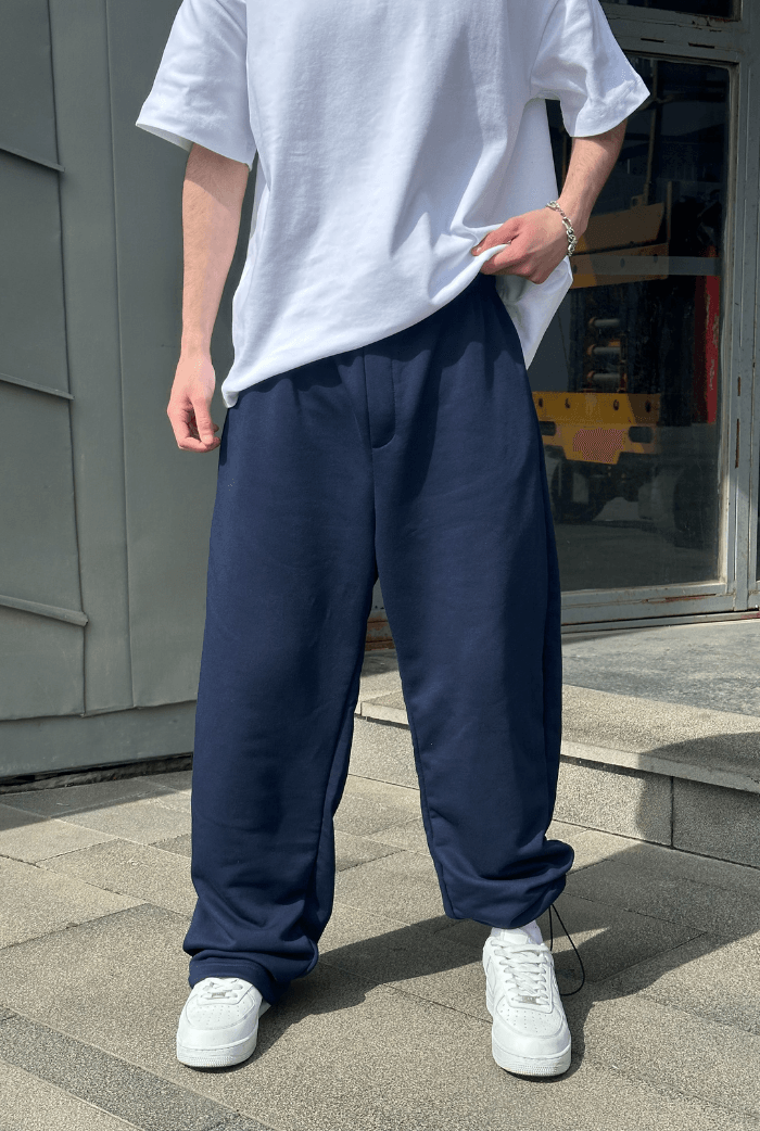 Basic Premium Ayarlanabilir Paça Baggy Eşofman - Mavi