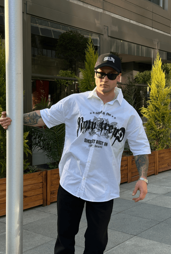 Wild & Free Baskılı Kabartma Detay Premium Oversize Gömlek