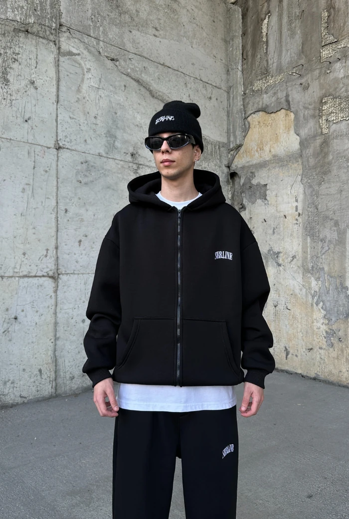 Serline Nakışlı Oversize Zip Hoodie