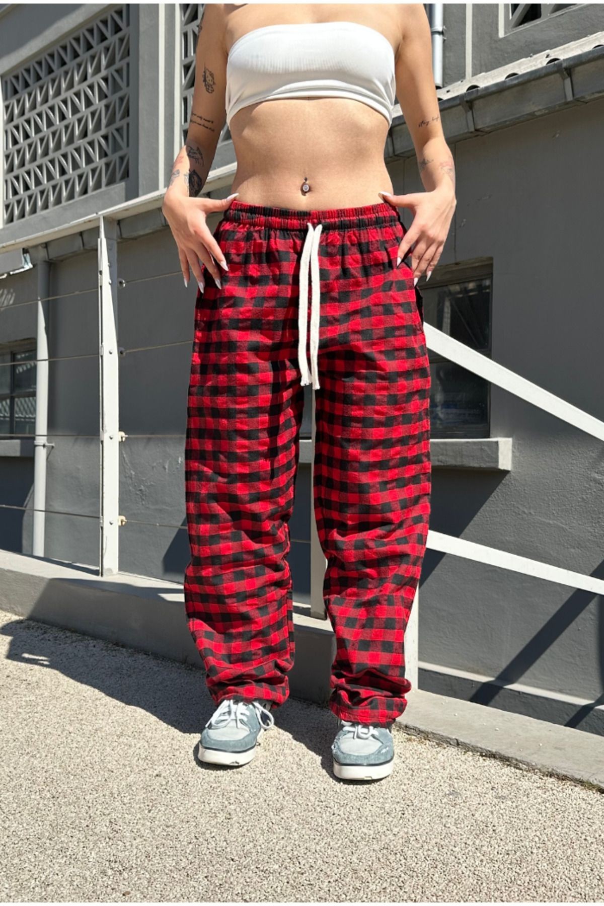 Ekose Kırmızı Siyah Pijama Eşofman
