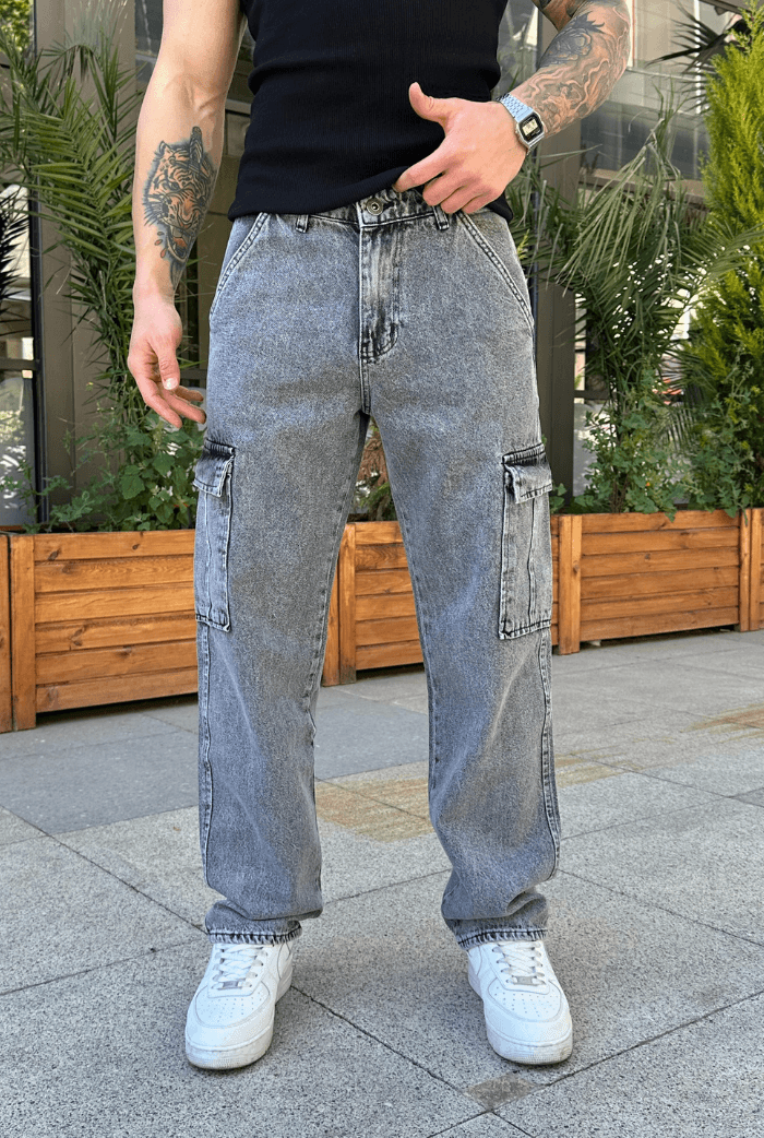 Baggy Kargo Pantolon - Açık Gri