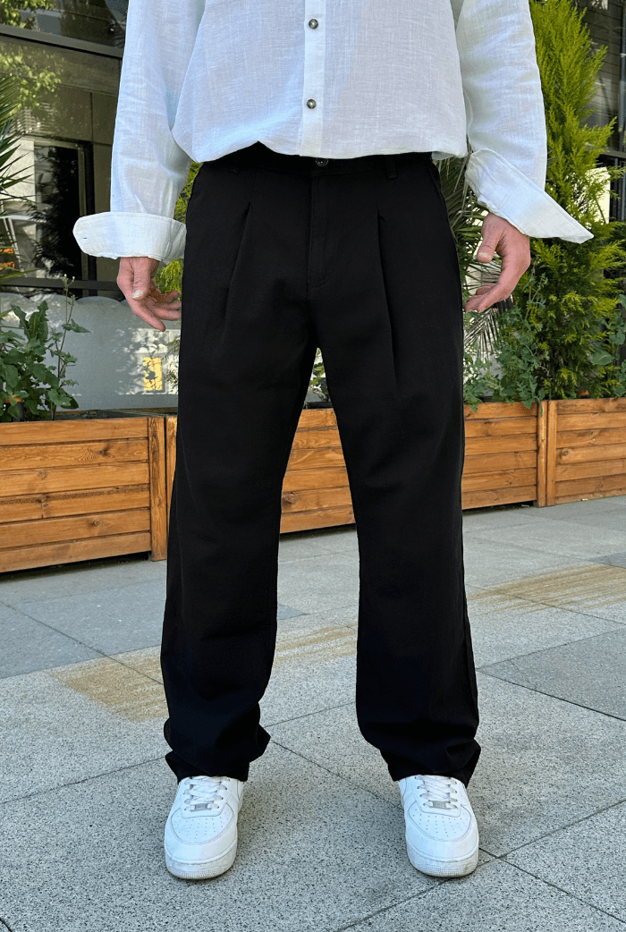 Premium Pileli Baggy Keten Pantolon