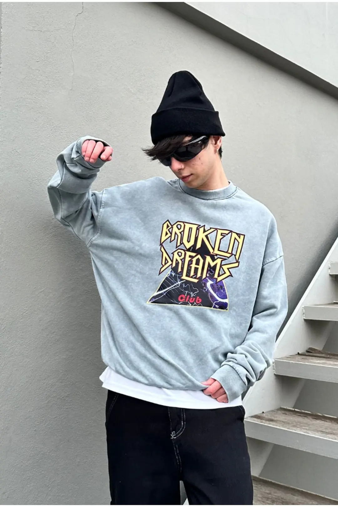 Broken Drfams Acid Wash Oversize Sweat