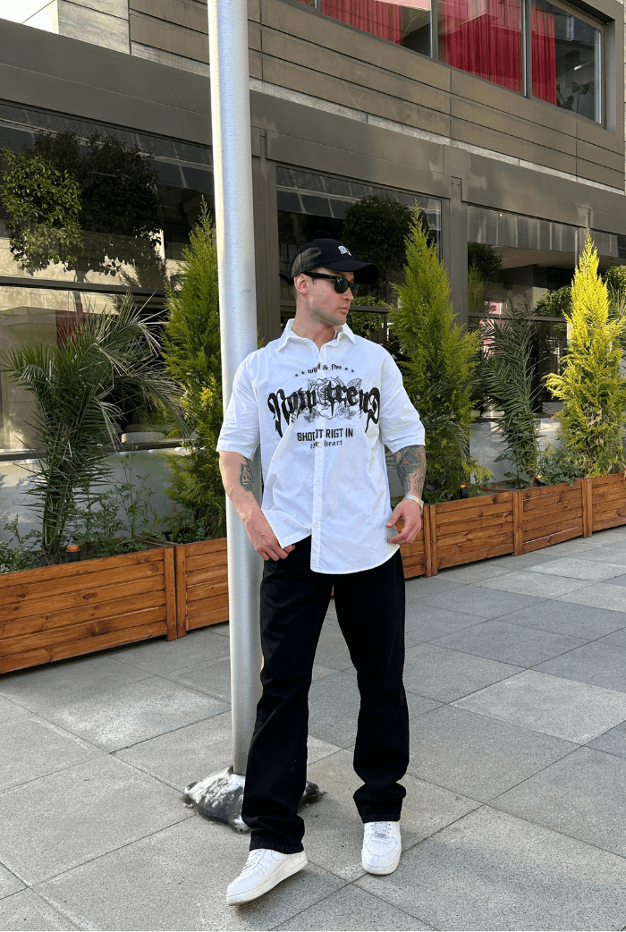 Wild & Free Baskılı Kabartma Detay Premium Oversize Gömlek