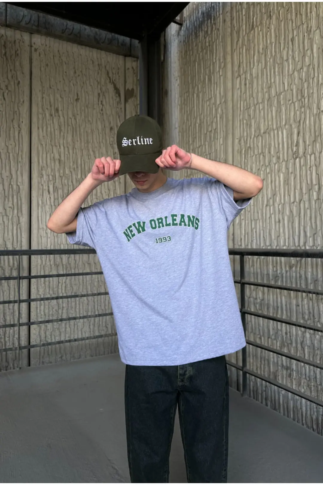 New Orleans Açık Gri Oversize T-shirt
