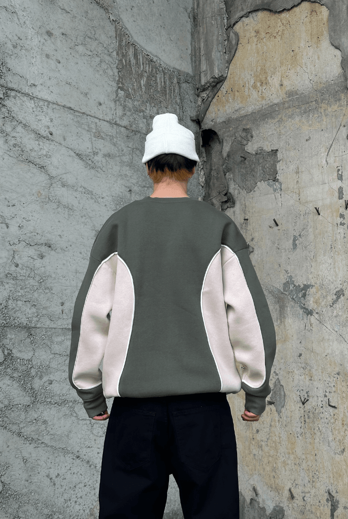 Haki-Bej Yamalı Oversize Sweatshirt